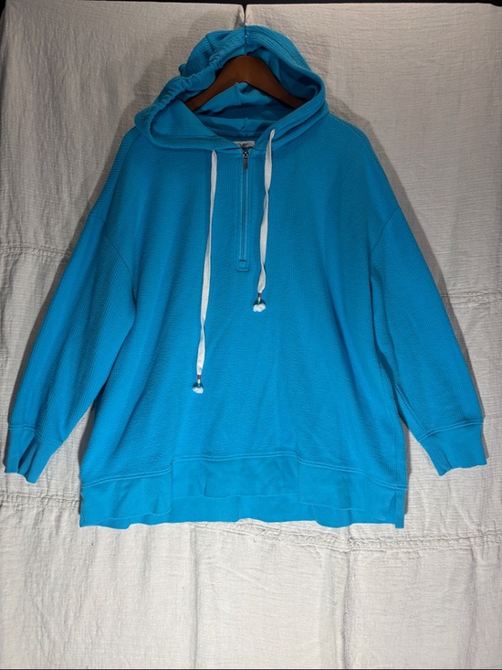 Maurices Tops - Maurices Turquoise Blue Waffle-Knit Hoodie Cotton Blend